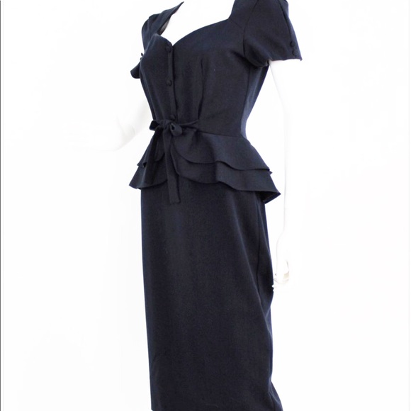 SOLD-Retro Stop Staring Dress Peplum 40s Inspired - Picture 3 of 6